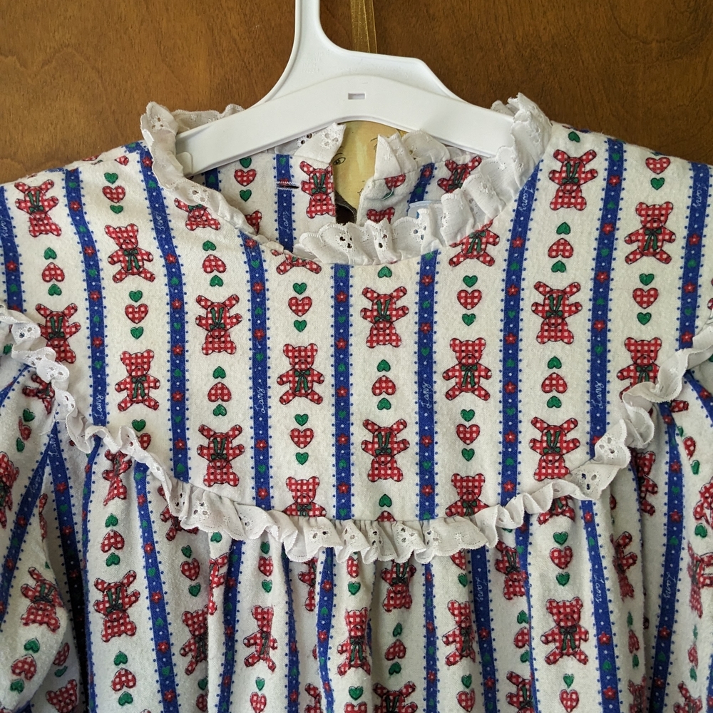 Women's White and Blue Teddy Bear Pajama Top